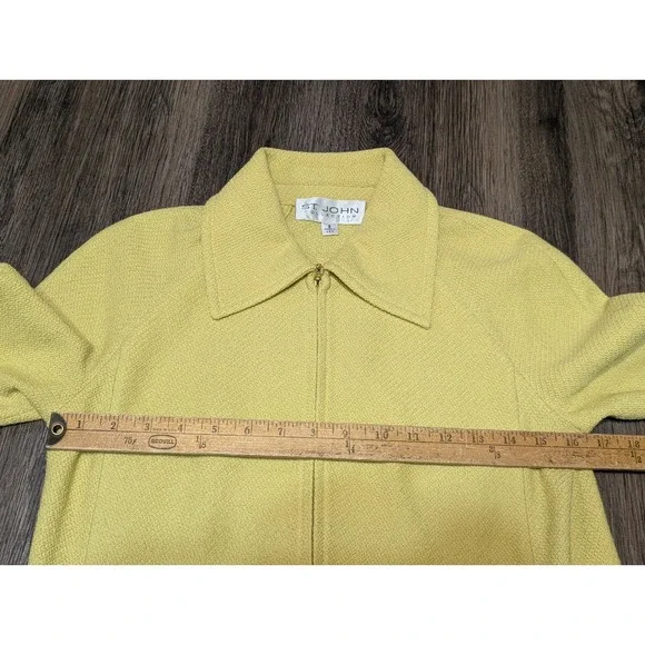 St John Collection USA Santana Knit Jacket Size 2 Yellow 3/4 Sleeve Zip Up READ!